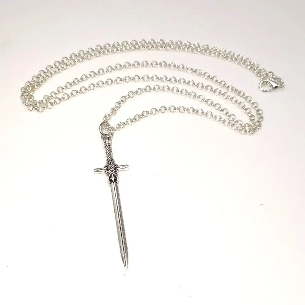 925 Sterling Silver Necklace w/ Silver Elven Sword Pendant Valentines Birthday